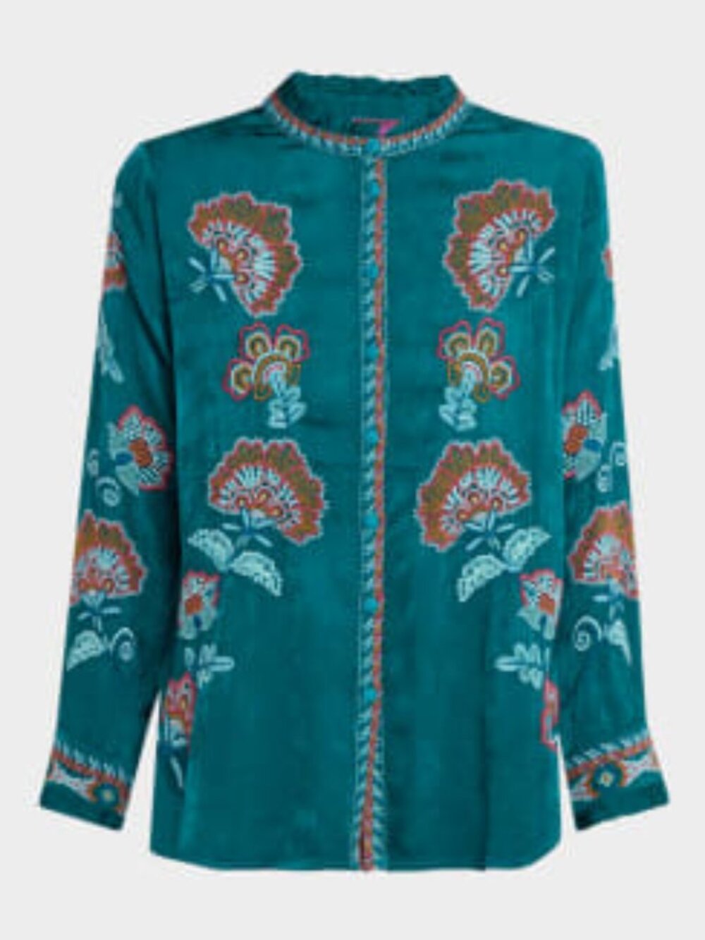Johnny Was  Simone Teal Floral-Embroidered Blouse - Woman's Size S